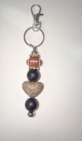Keychain w/ Champaign rhinestone heart and football- Mixed beaded materials