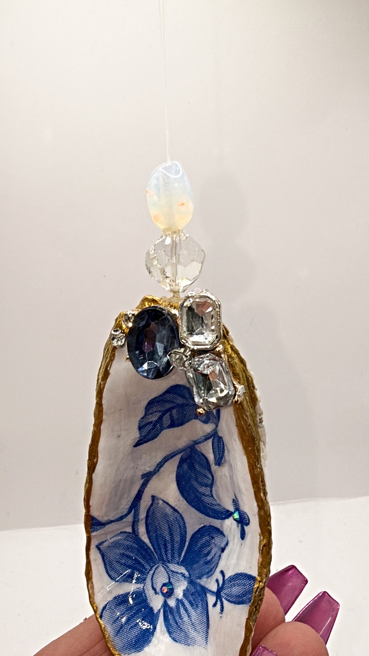 Oyster Shell Ornament, Blue floral— A Coastal Keepsake with Timeless Charm (Copy) (Copy)