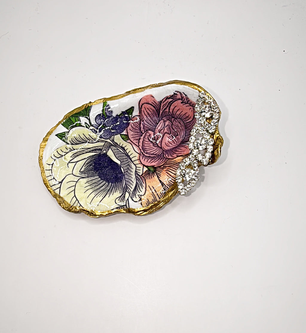 Shell Trinket Dish with Vintage Rhinestone emmbelishment— Coastal Charm for Your Everyday Essentials