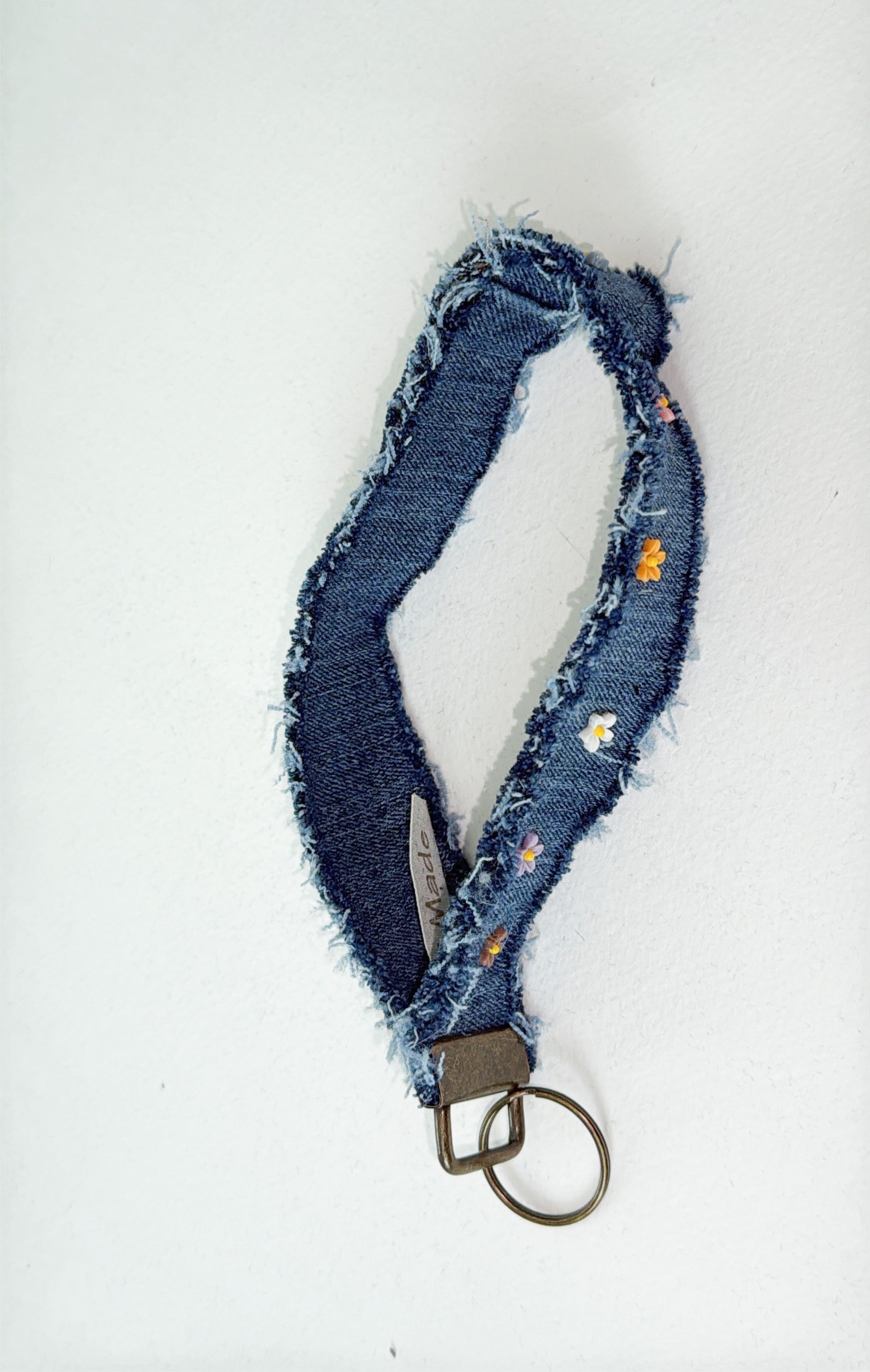 wristlet keychain - dark denim resin flower charms