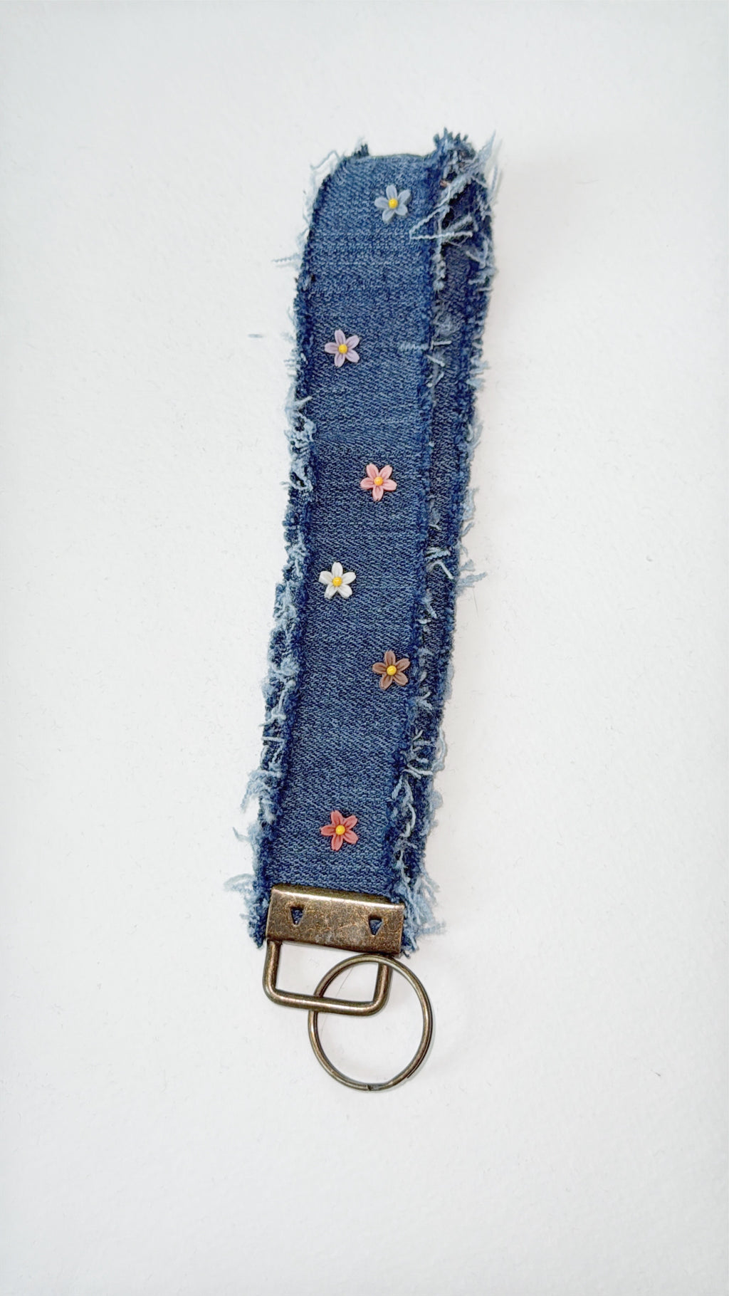 wristlet keychain - dark denim resin flower charms