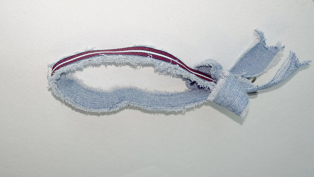 wristlet keychain - light denim, patriotic/ nautical ribbon and large denim bow