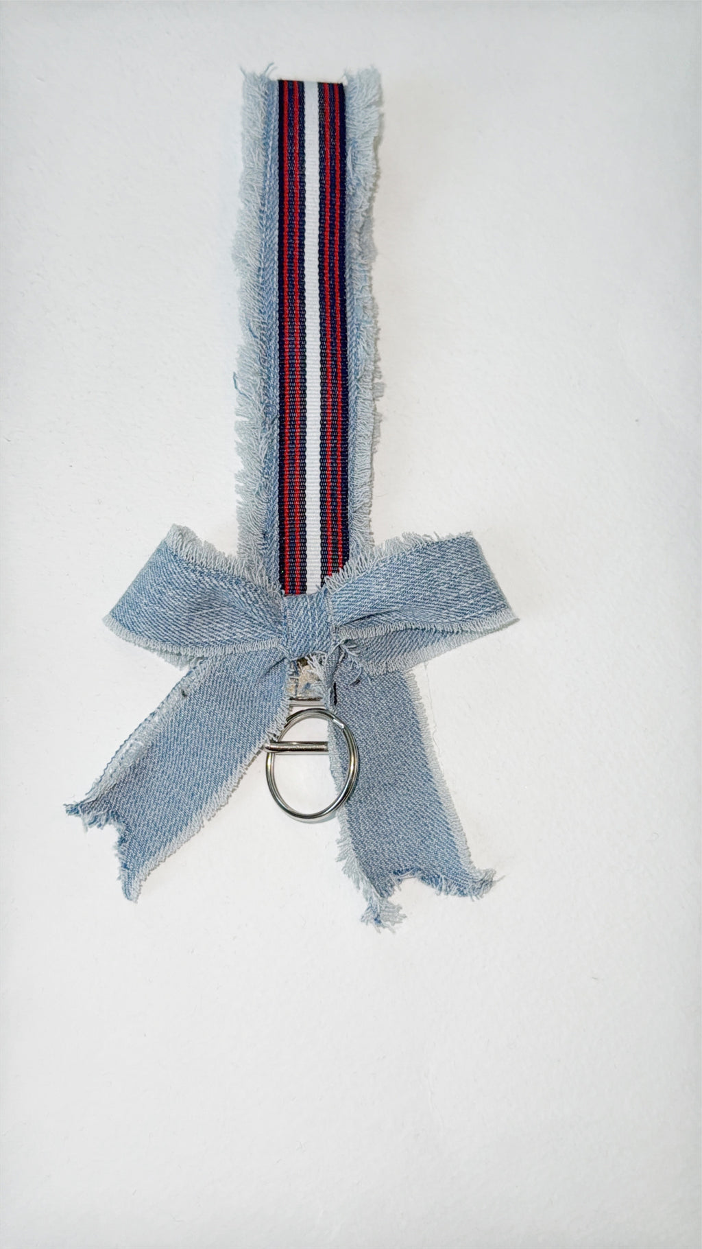 wristlet keychain - light denim, patriotic/ nautical ribbon and large denim bow