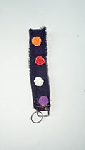 Wristlet keychain - blk denim with larger 3D resin flower embellishtments