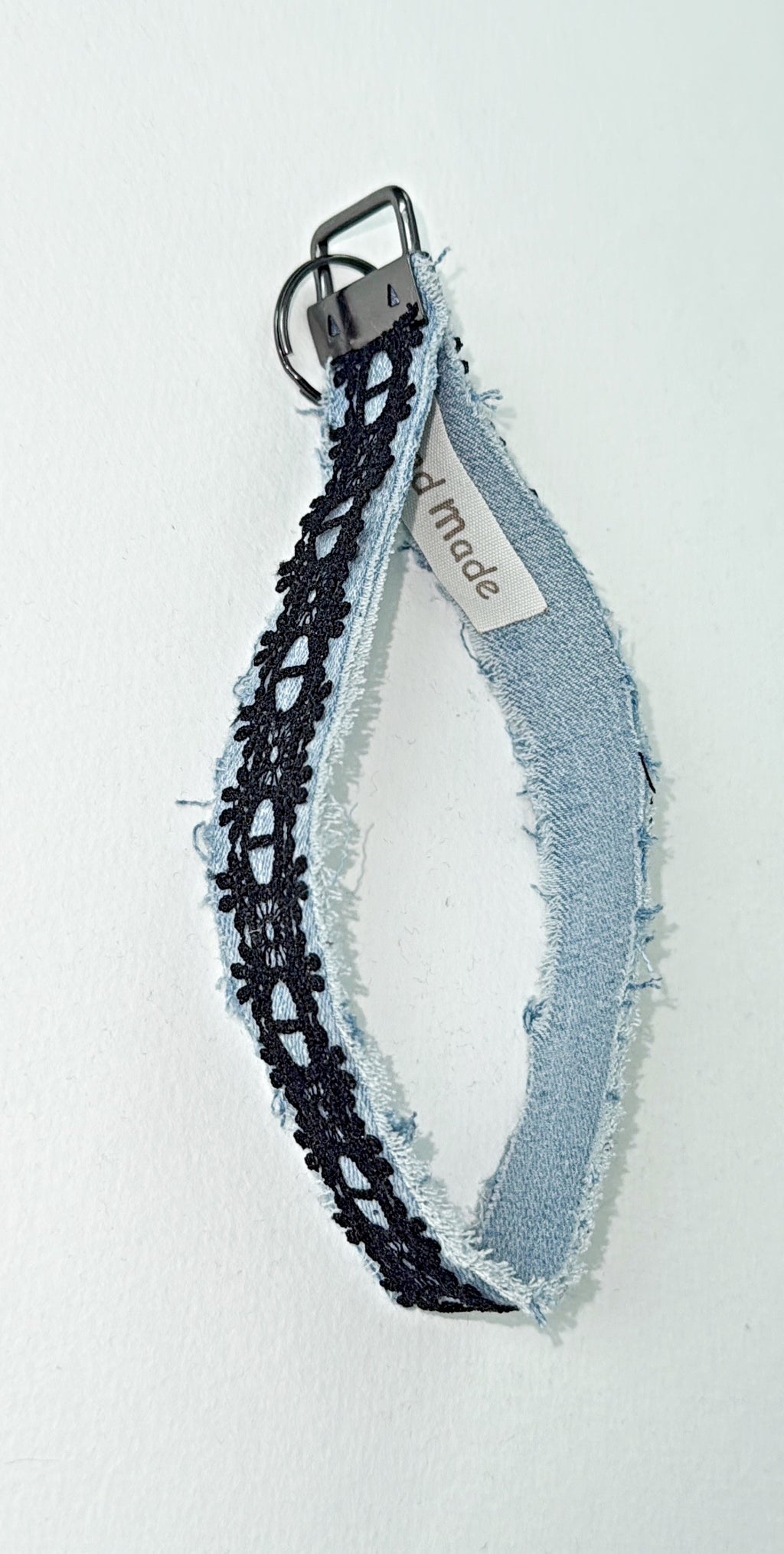 wristlet keychain - light denim with black lace