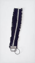 Wristlet keychain - blk denim with double rhinestone strip embelishement