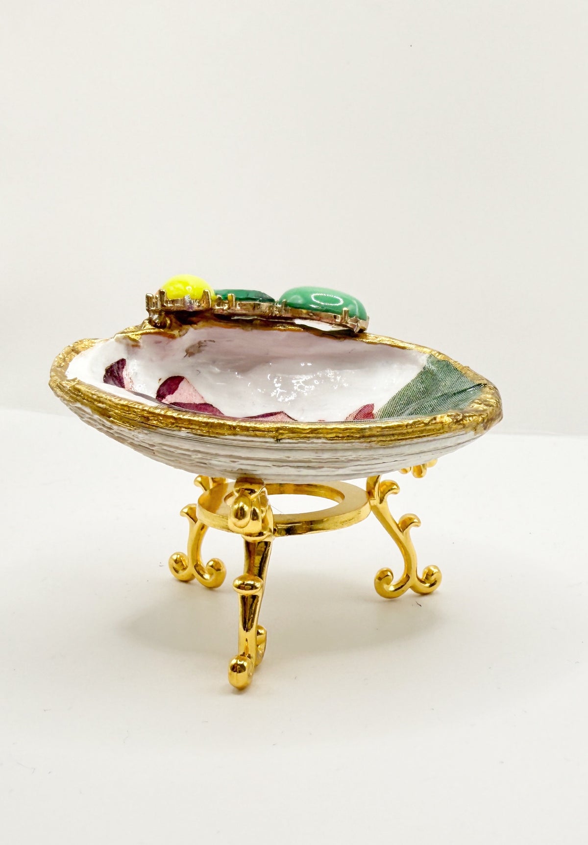 Clam Shell Trinket Dish with vintage embellishment — Coastal Charm for Your Everyday Essentials