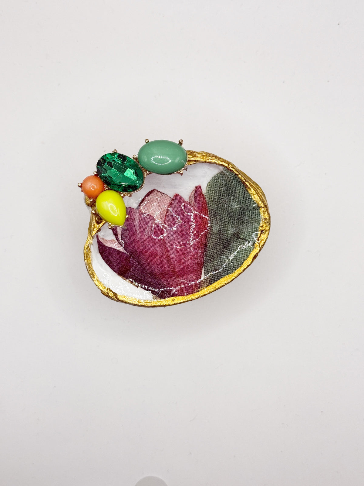 Clam Shell Trinket Dish with vintage embellishment — Coastal Charm for Your Everyday Essentials