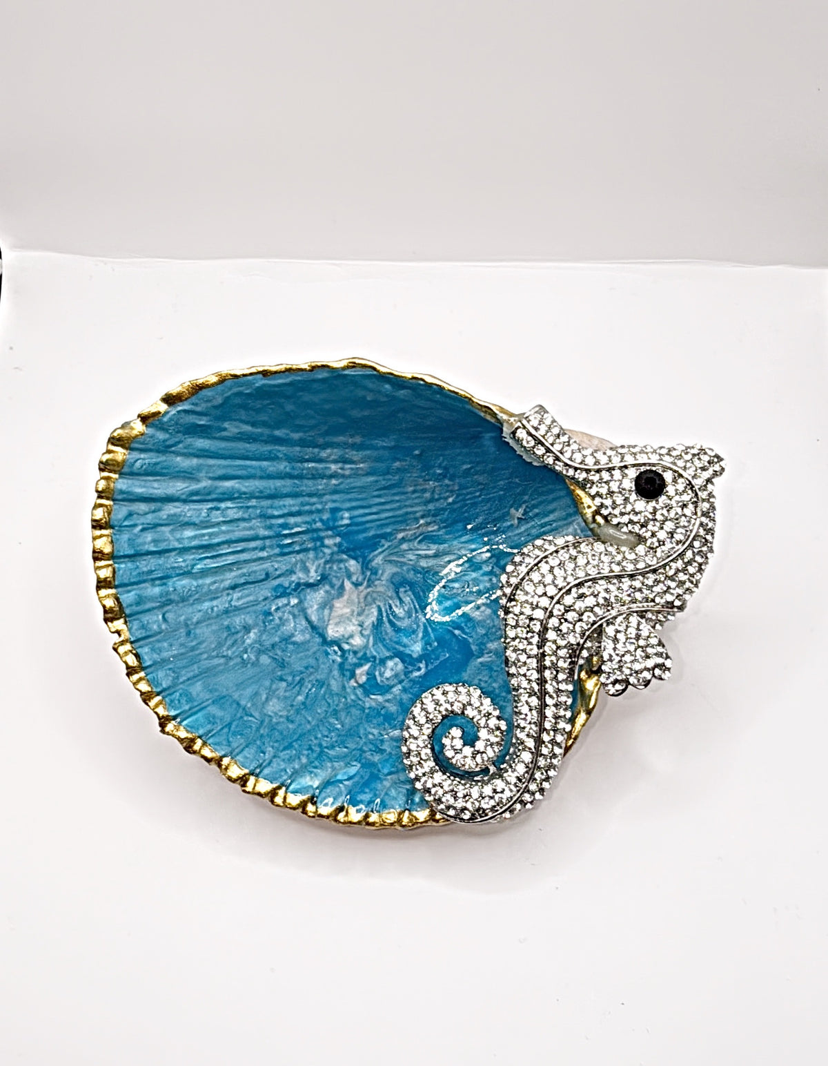 Extra Large Vintage Rhinestone Sea Horse - Shell Trinket Tray — A Touch of Coastal Magic for Your Everyday Treasures (Copy) (Copy)