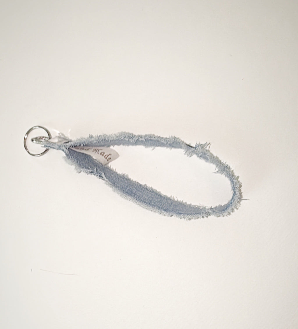 Wristlet style keychain - Authentic blue Gucci upcycle ribbon on denim