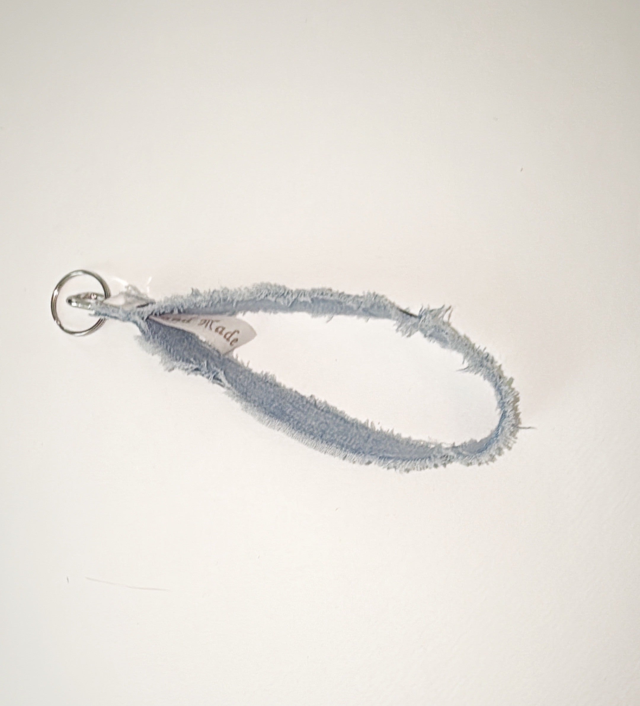 Wristlet style keychain - Authentic blue Gucci upcycle ribbon on denim
