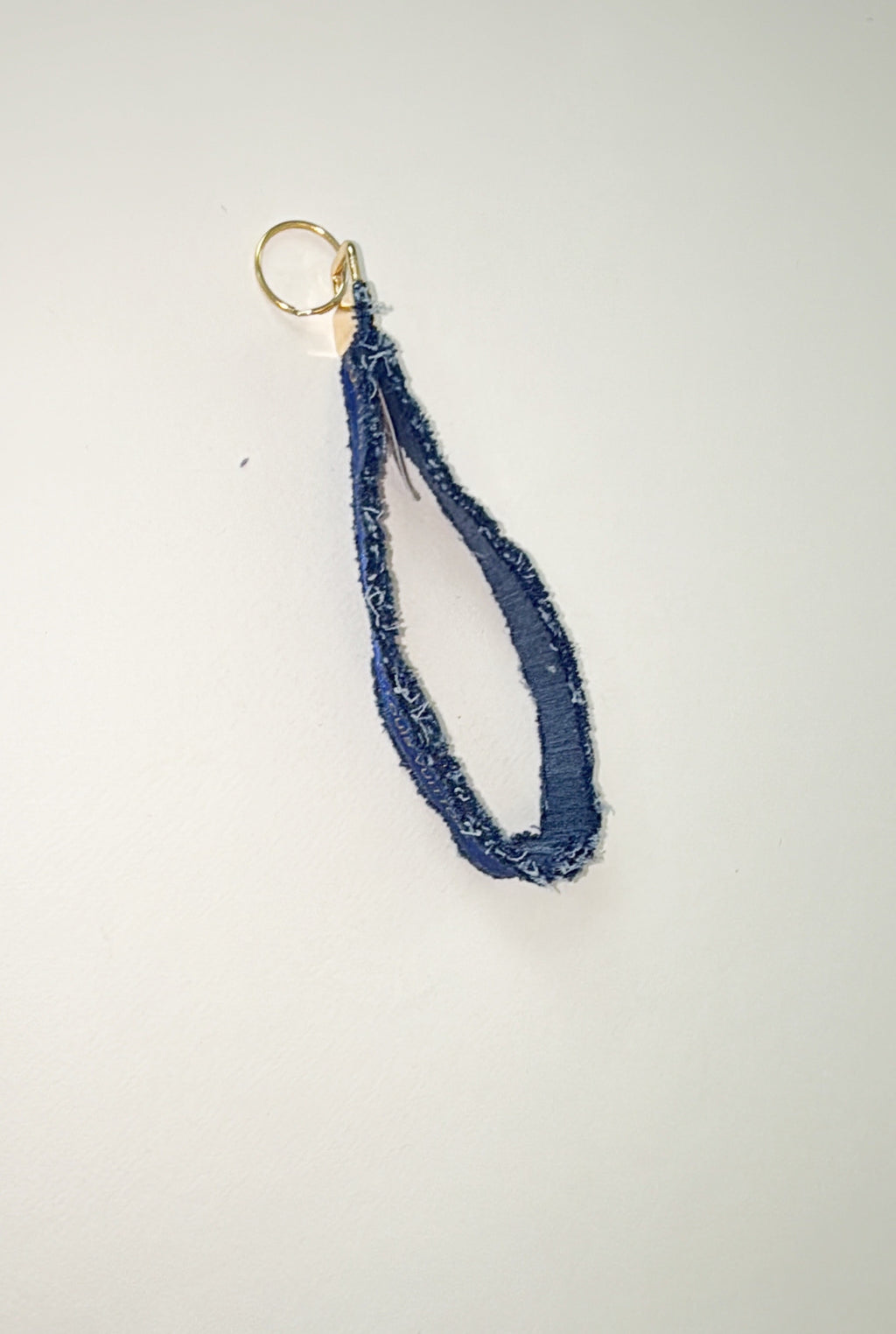 Wristlet keychain - light denim with Authentic upcycled Louis Vuitton ribbon