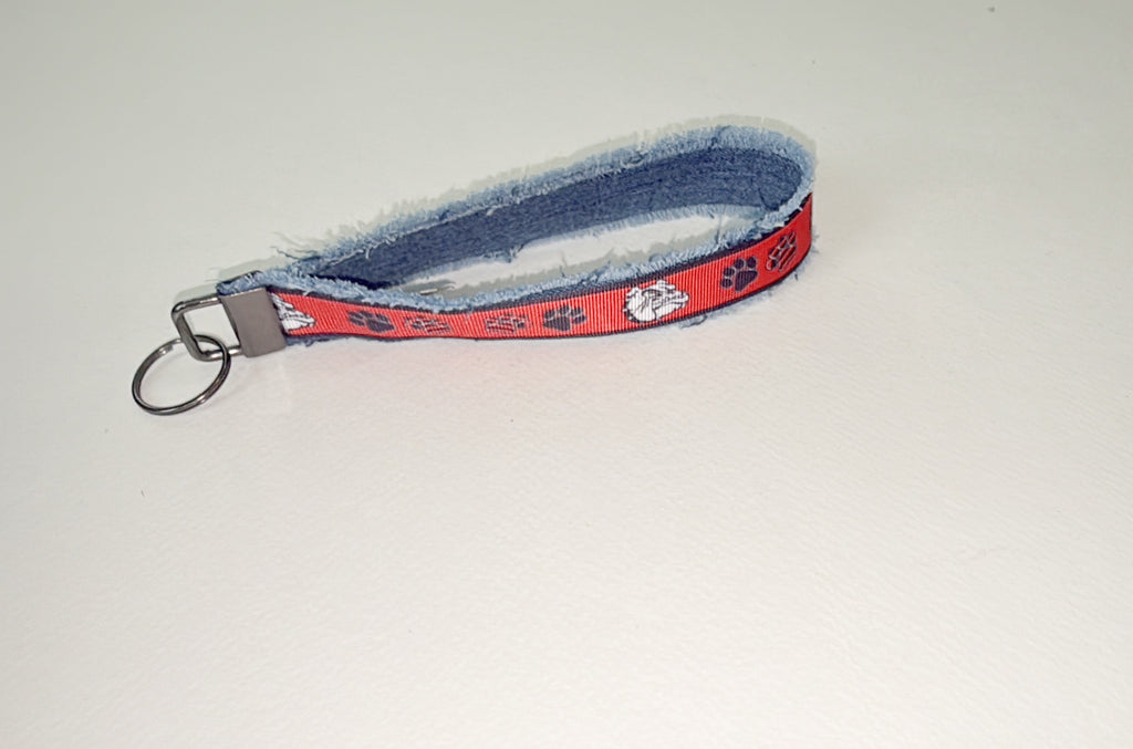 University of Georgia Wristlet keychain - Ribbon and denim